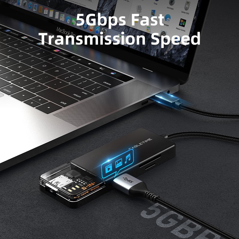 CABLETIME CB04B 6-in-1 4K 30Hz USB C Transparent Series Hub - Image 5