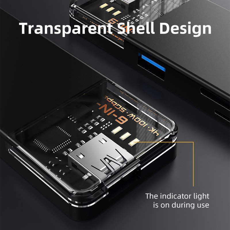 CABLETIME CB04B 6-in-1 4K 30Hz USB C Transparent Series Hub - Image 7