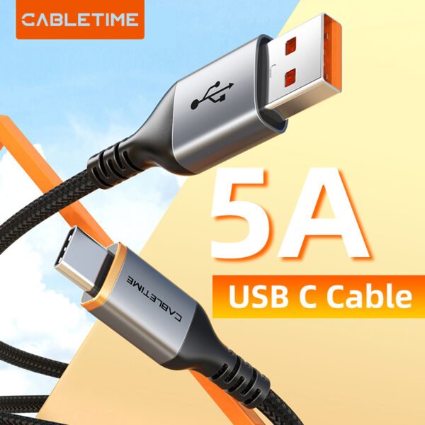 CABLETIME 5A USB A to USB C Braided Fast Charging Cable