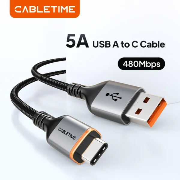 CABLETIME CA50 5A USB A to USB C Braided Fast Charging Cable