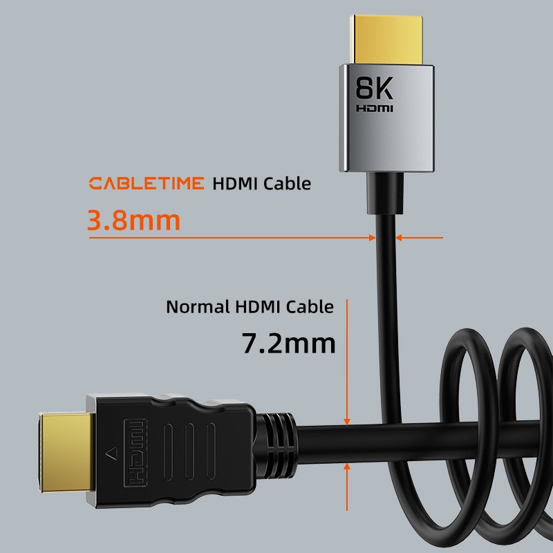 CABLETIME CH14 Ultra Slim HDMI 2.1 8K 60Hz Gold Plated Cable - Image 3